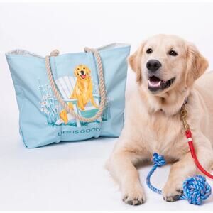 New Sea Bag x Life is Good Golden Retriever dog tote medium Satchel Bag w/tags